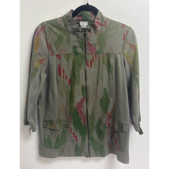 Chico's Zenergy Women Size 1 (M 8/10) Green Multicolor Zip Front Utility Jacket - Picture 1 of 6